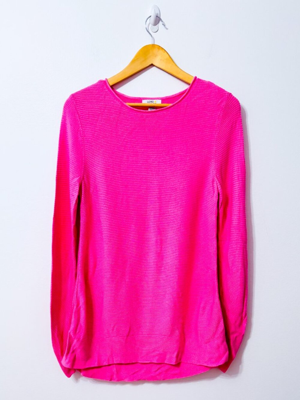 LORD + TAYLOR Hot Pink Textured Cotton Blend High Low Sweater Small